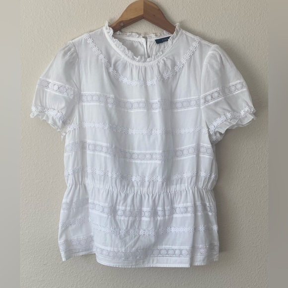 J. Crew Tops - J.Crew Women’s Daisy Chain White Peplum Short Puff  Sleeve Top Size Medium